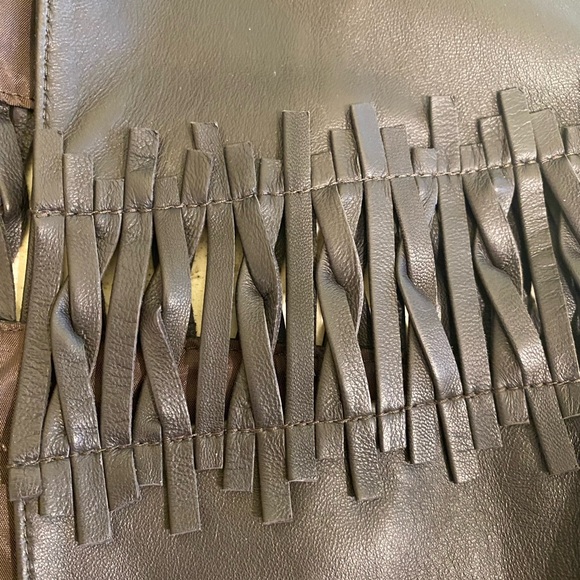 Lafayette 148 New York Dark Brown Leather Jacket with Fringe Accents - Picture 7 of 10